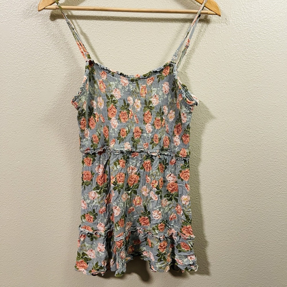 Rue 21 Floral Tank Top Y2K Green Peach Smocking Babydoll Feminine Ruffles Size M